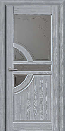Дверь из массива Евро Серый с брашированием Патина Серебро Стекло с рисунком Мираж - фото 1